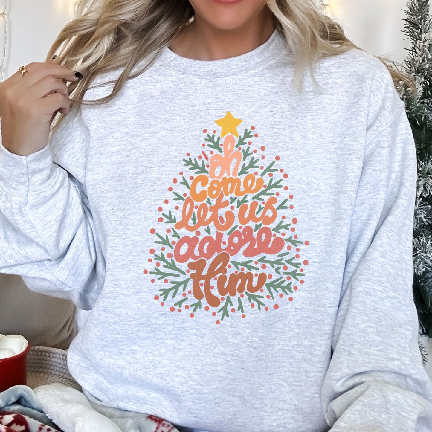 Oh Come Let Us Adore Him, Retro Sign, Christmas Sweatshirt