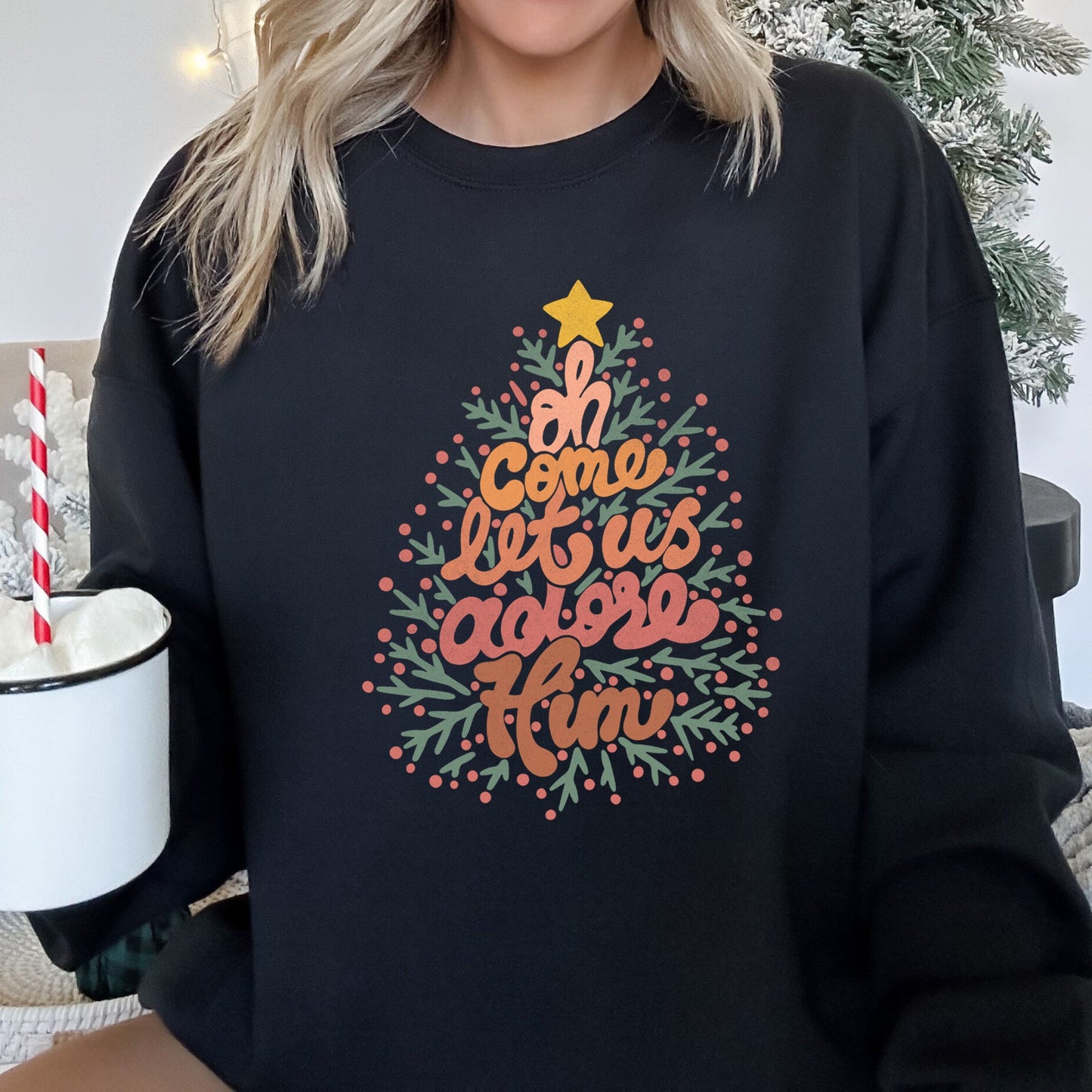 Oh Come Let Us Adore Him, Retro Sign, Christmas Sweatshirt
