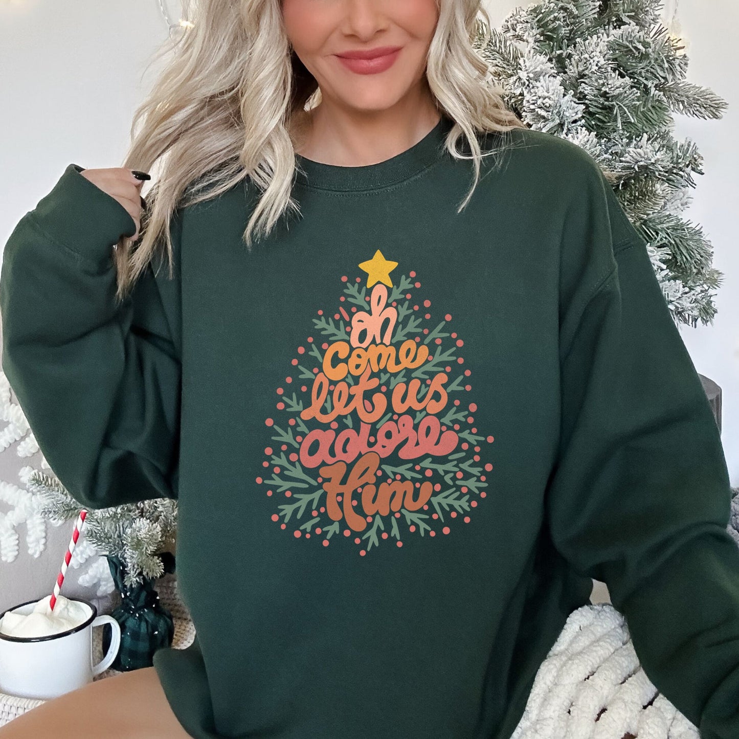 Oh Come Let Us Adore Him, Retro Sign, Christmas Sweatshirt