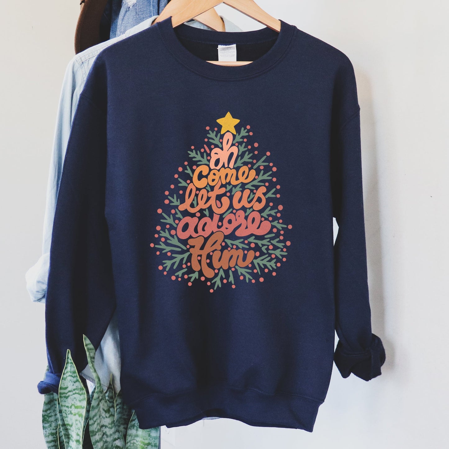 Oh Come Let Us Adore Him, Retro Sign, Christmas Sweatshirt
