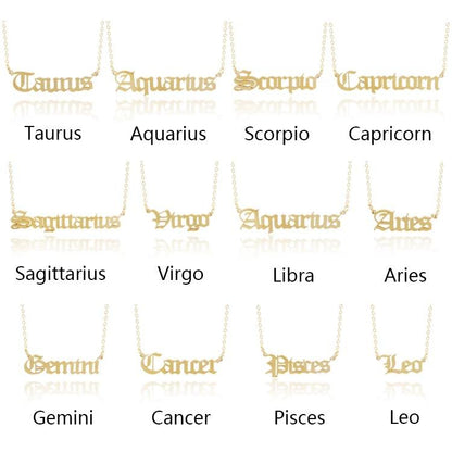 Old English Zodiac Necklace - Aaria Tees