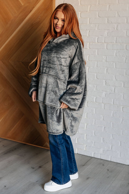Oversized Velour Blanket Hoodie in Gray (Online Exclusive)