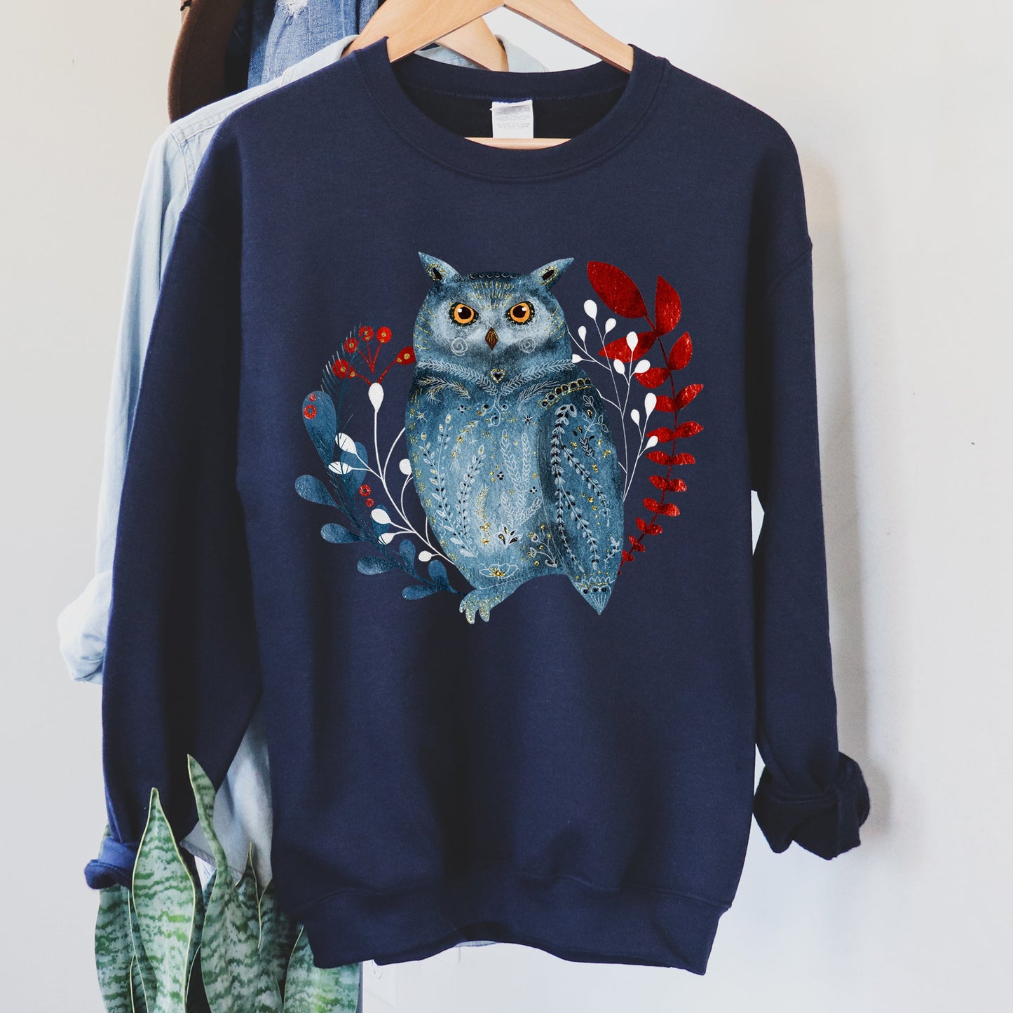 Owl, Folk Art, Scandinavian, Winter, Christmas Sweatshirt