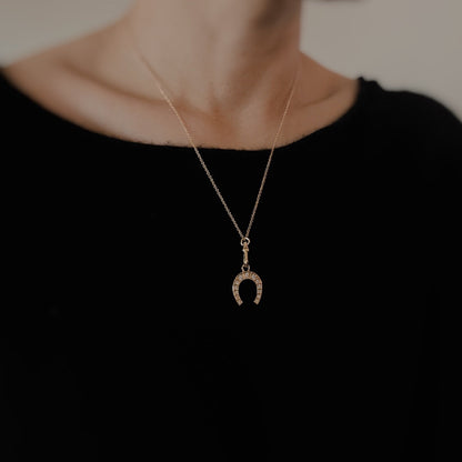 Paved Horseshoe Pendant Necklace - Aaria Tees