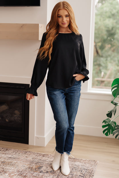 Peaceful Moments Smocked Sleeve Blouse in Black (Online Exclusive)