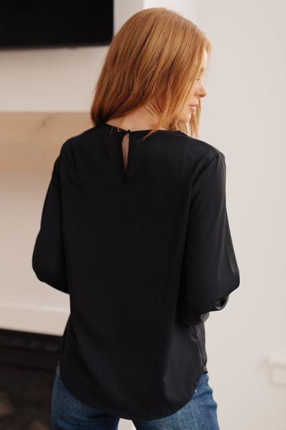 Peaceful Moments Smocked Sleeve Blouse in Black (Online Exclusive)