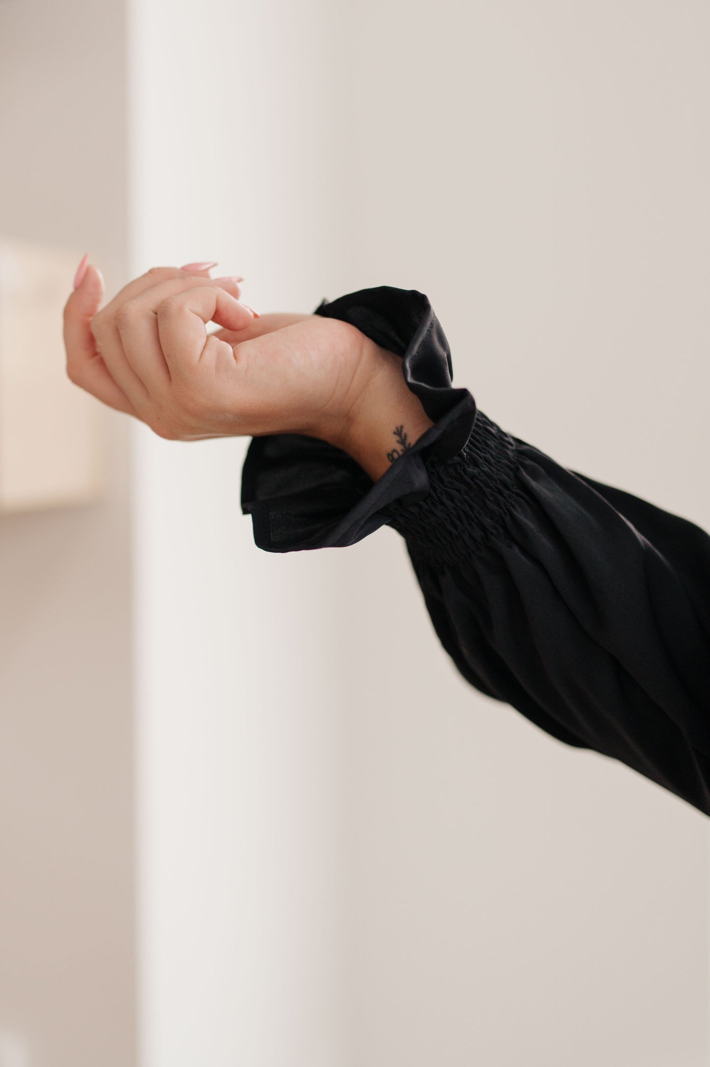Peaceful Moments Smocked Sleeve Blouse in Black (Online Exclusive)