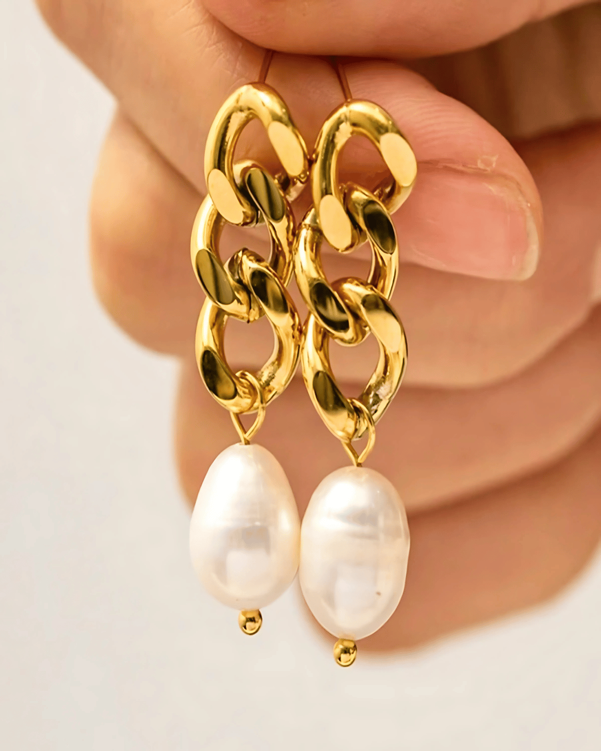 Pearl Drop Earrings with Gold Chain - MADISON PEARL DUET™