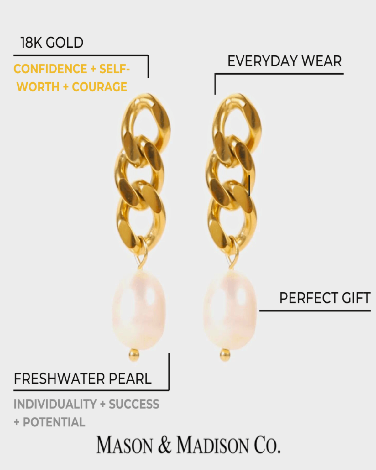 Pearl Drop Earrings with Gold Chain - MADISON PEARL DUET™