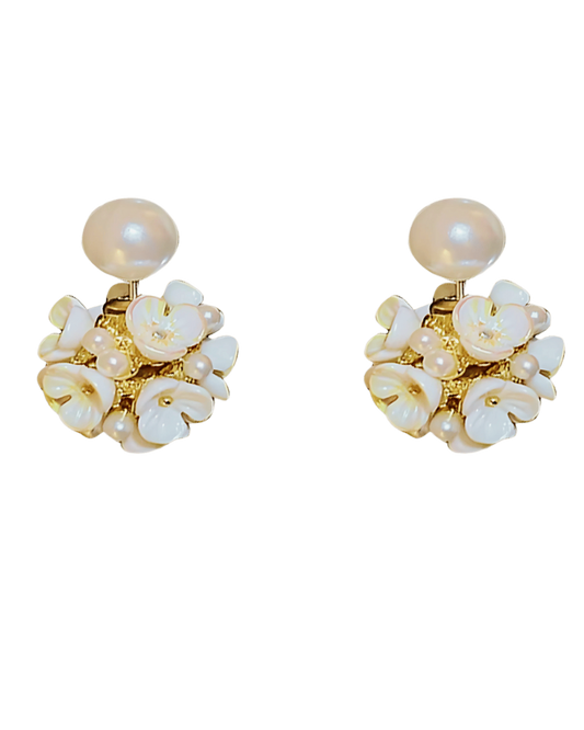 Pearl Stud Earrings - Shell Flower