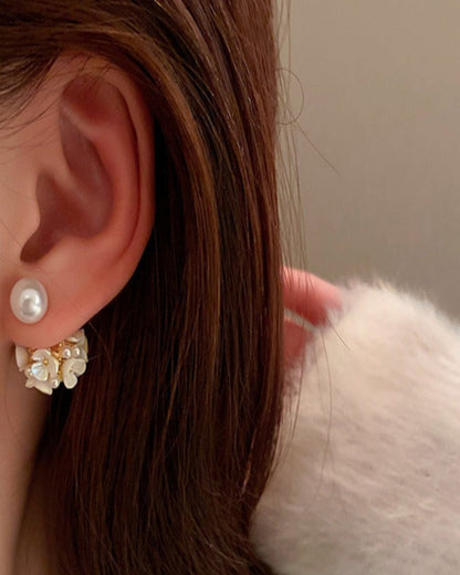 Pearl Stud Earrings - Shell Flower