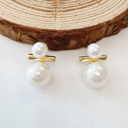 Pearls And Golden Bar Stud Earrings