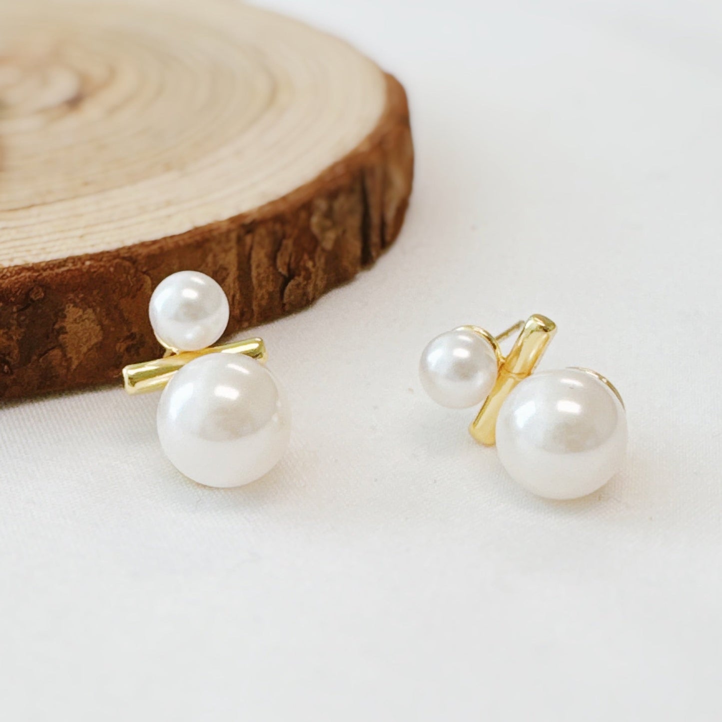 Pearls And Golden Bar Stud Earrings