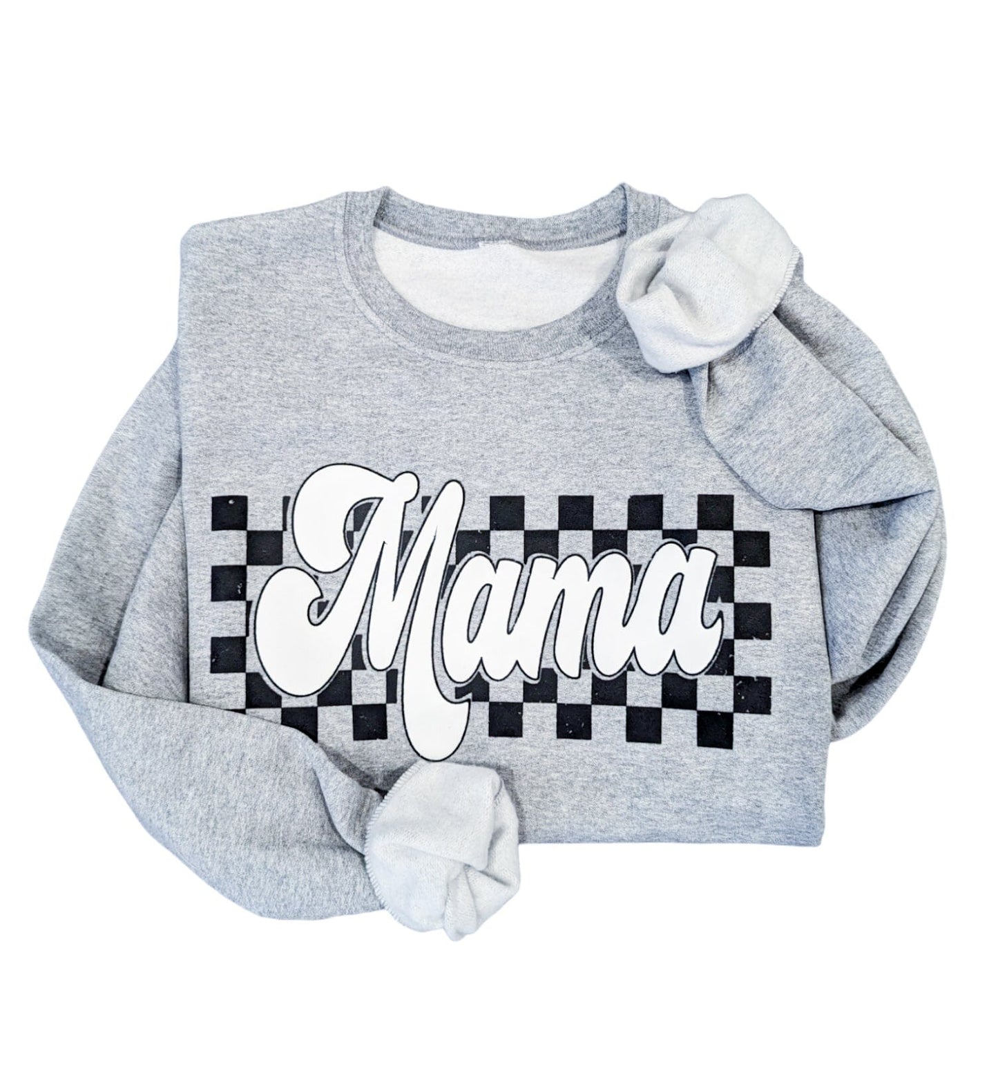 Grey Puff Paint Checkered Mama Crew
