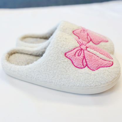Pink Lounge Bow Cozy Slippers - Aaria Tees