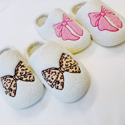 Pink Lounge Bow Cozy Slippers - Aaria Tees