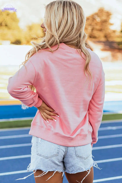 Pink Rugby Football GAME DAY Graphic Drop Shoulder Sweatshirt - Aaria Tees