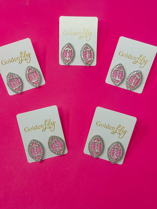Game Day Football Stud Earrings - Thread - Pink