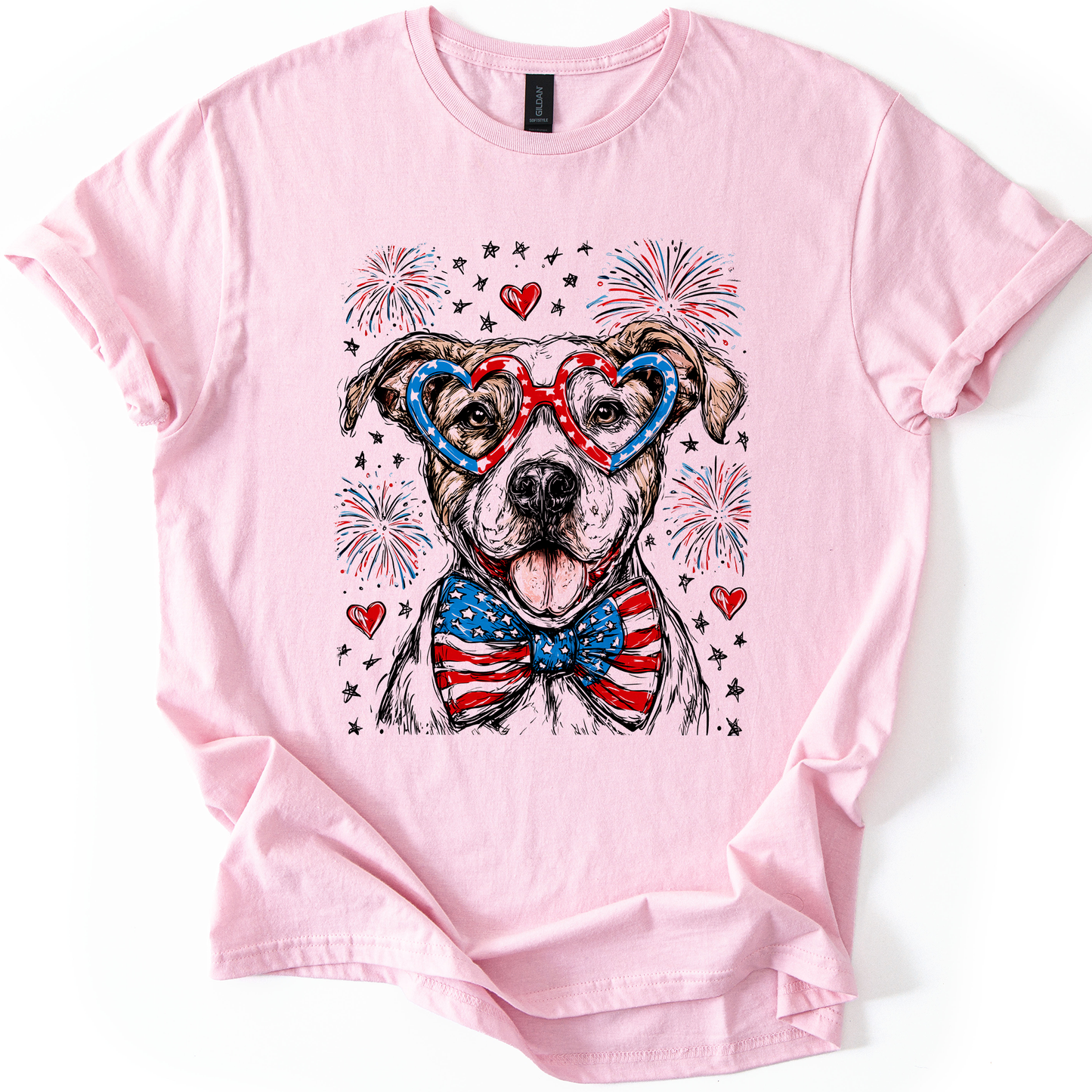 Pitbull Terrier Patriotic Dog, USA, America, Pet Lover, 4th of July, Soft Style T-Shirt