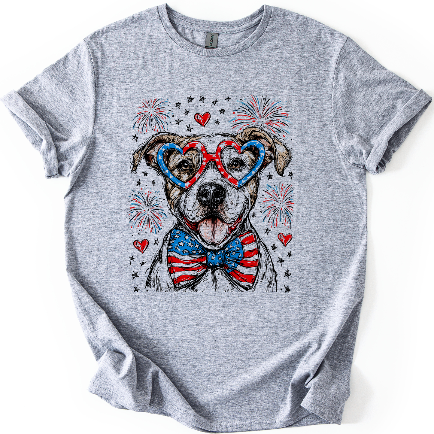 Pitbull Terrier Patriotic Dog, USA, America, Pet Lover, 4th of July, Soft Style T-Shirt