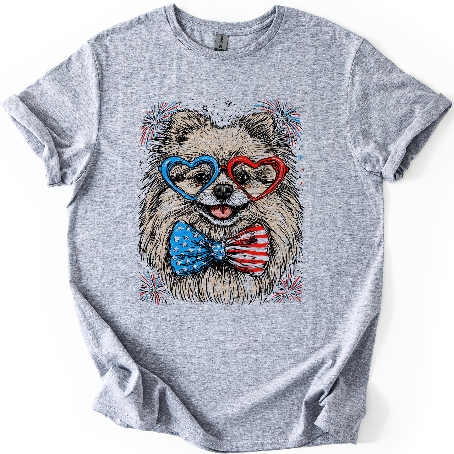 Pomeranian Patriotic Dog, USA, America, Pet Lover, 4th of July, Soft Style T-Shirt