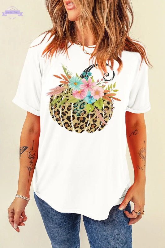 Pumpkin Graphic Round Neck Short Sleeve T-Shirt Trendsi