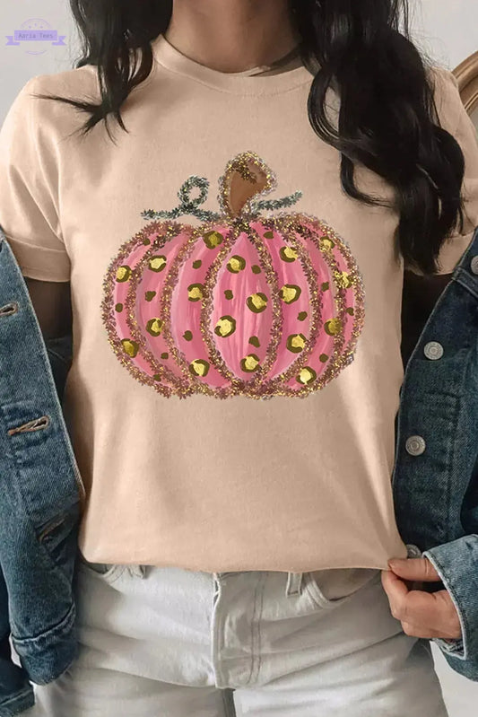 Pumpkin Round Neck Short Sleeve T-Shirt Trendsi