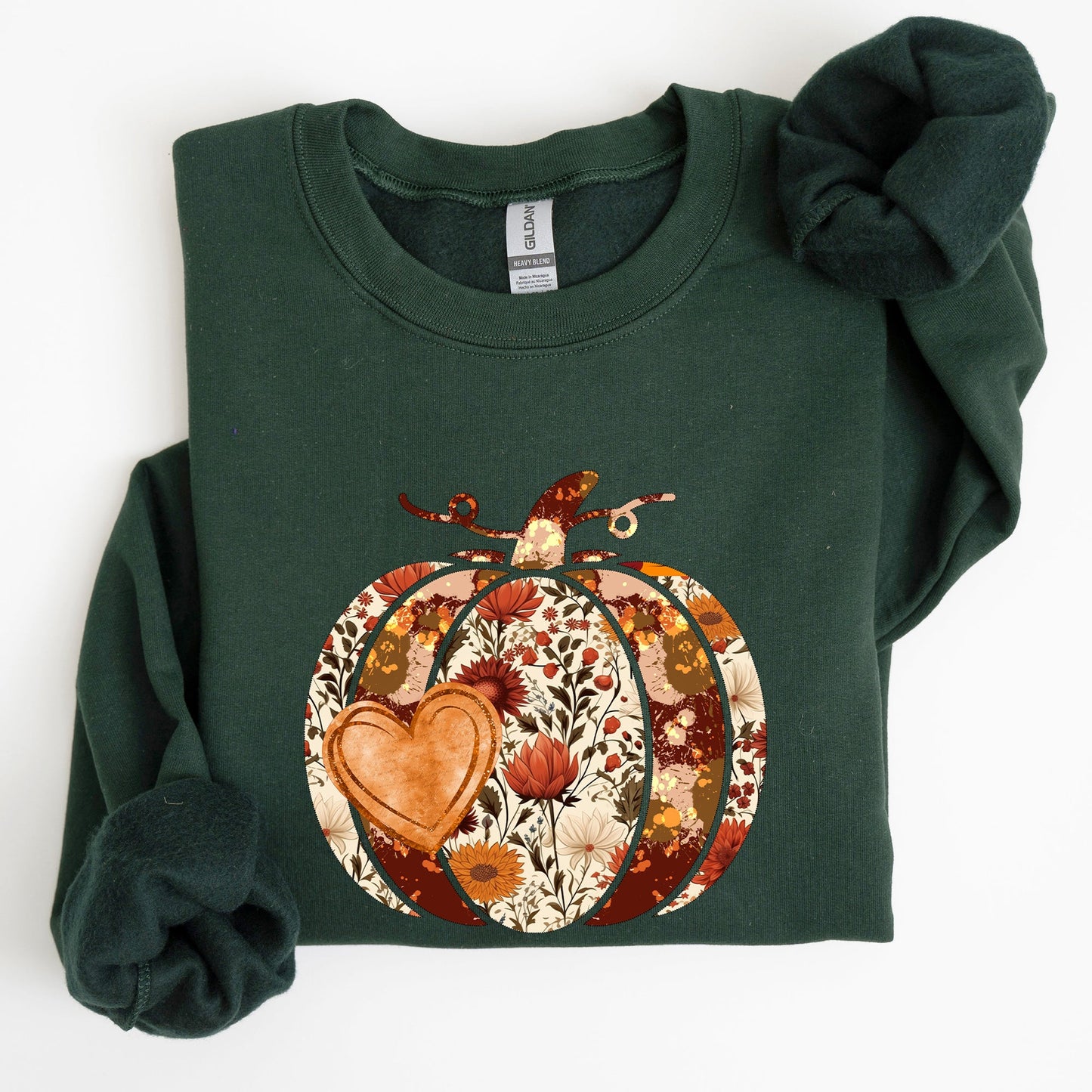 Pumpkin, Heart, Love, Thanksgiving, Fall, Autumn, Halloween, Flower, Floral Sweatshirt