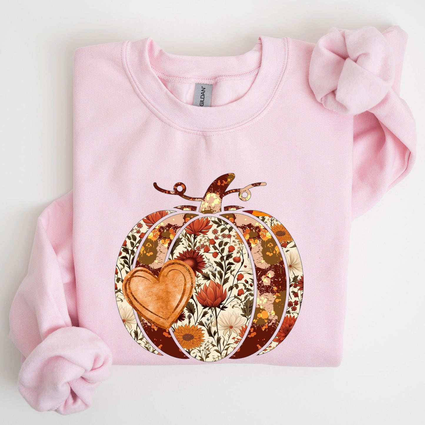 Pumpkin, Heart, Love, Thanksgiving, Fall, Autumn, Halloween, Flower, Floral Sweatshirt