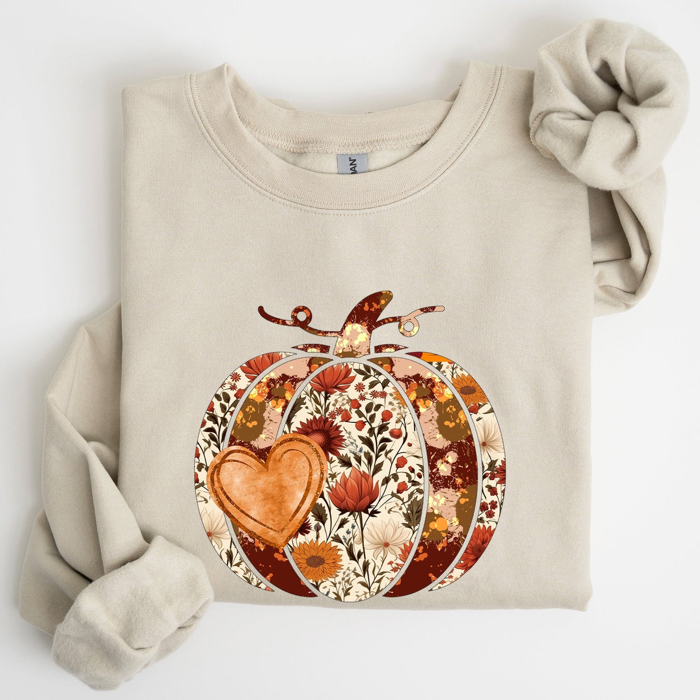 Pumpkin, Heart, Love, Thanksgiving, Fall, Autumn, Halloween, Flower, Floral Sweatshirt
