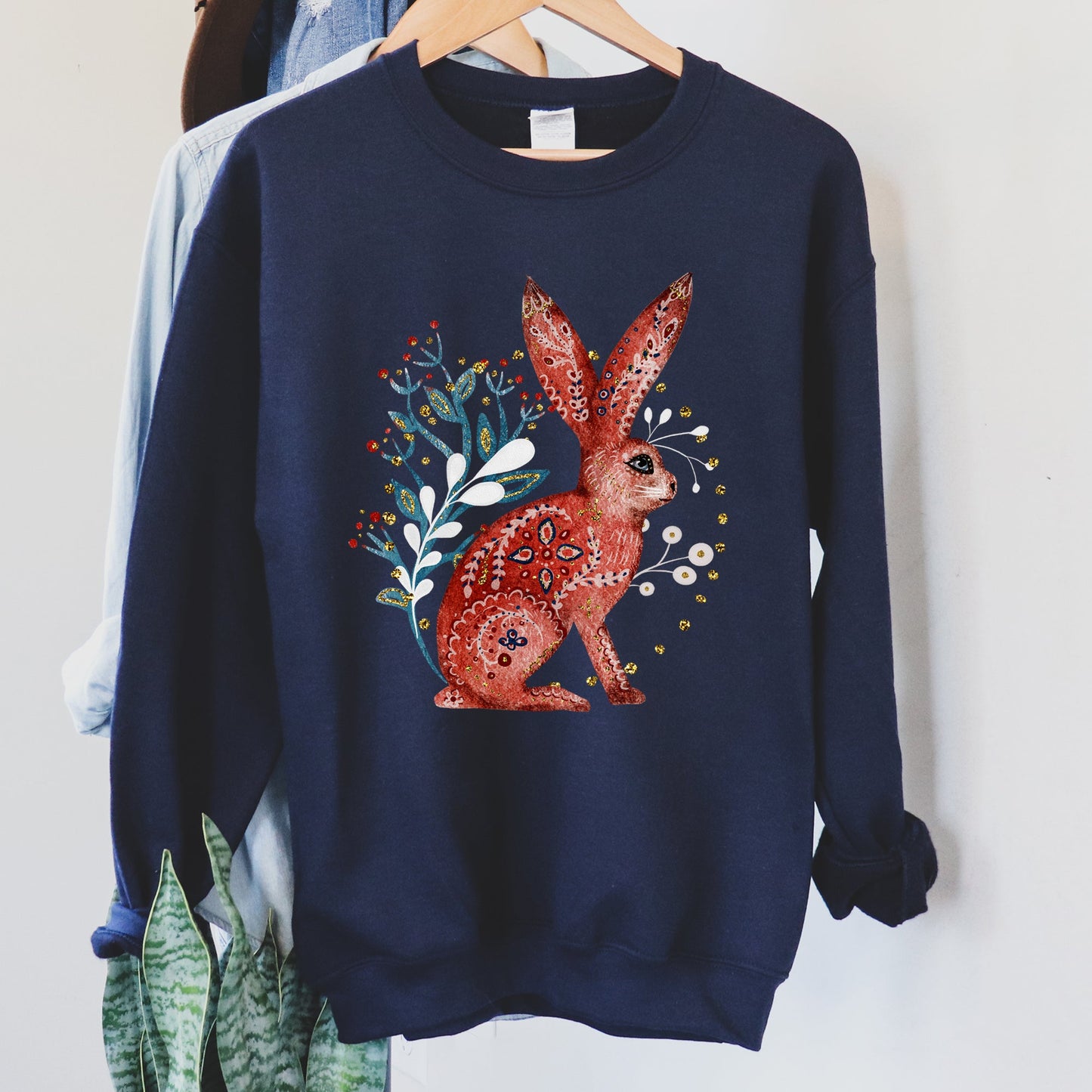 Rabbit, Folk Art, Scandinavian, Winter, Christmas Sweatshirt
