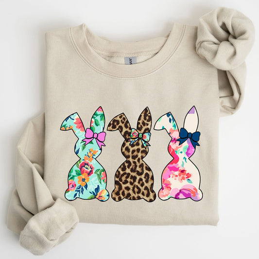 Retro Easter Rabbits, Floral, Leopard, Bunnies Sweatshirt