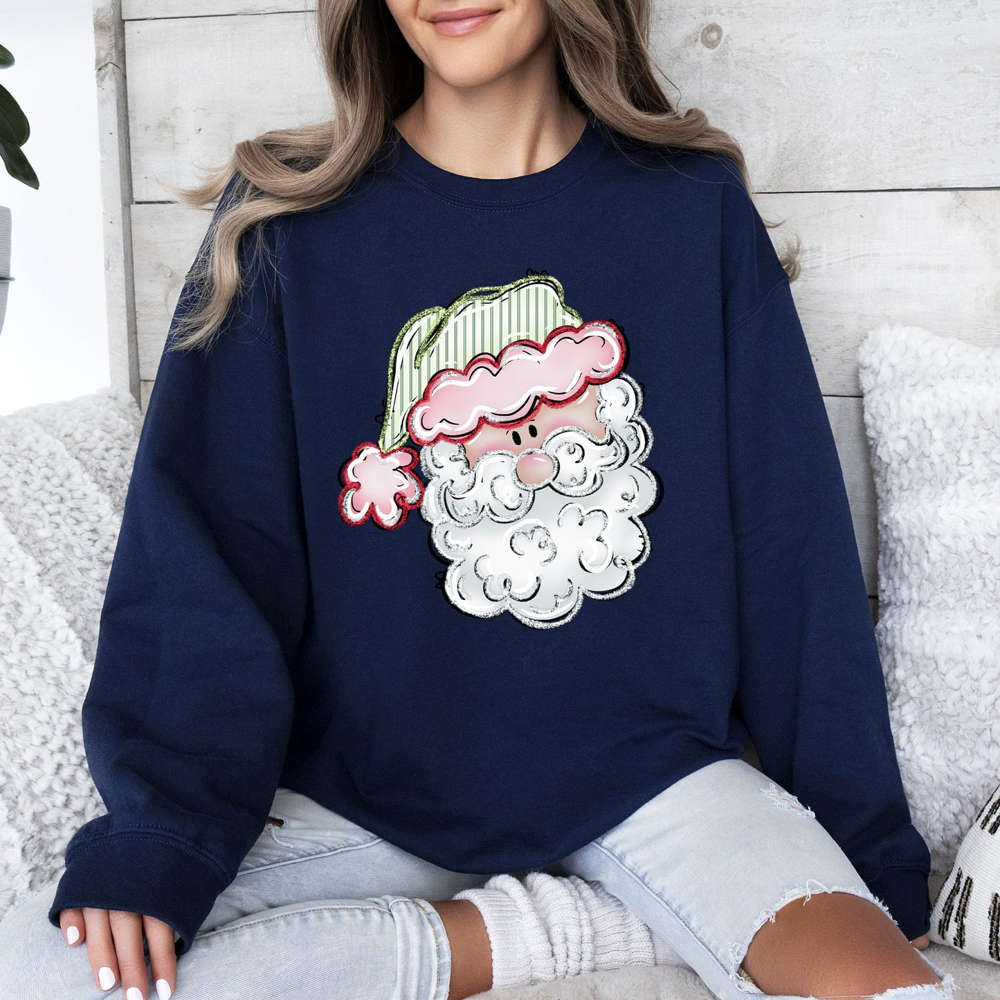 Retro Santa, Christmas, Stripes Sweatshirt