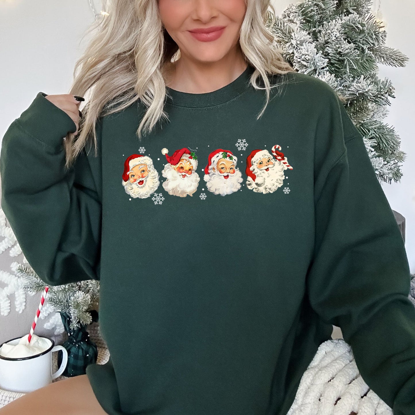 Retro Santas With Snowflakes, Christmas Sweatshirt