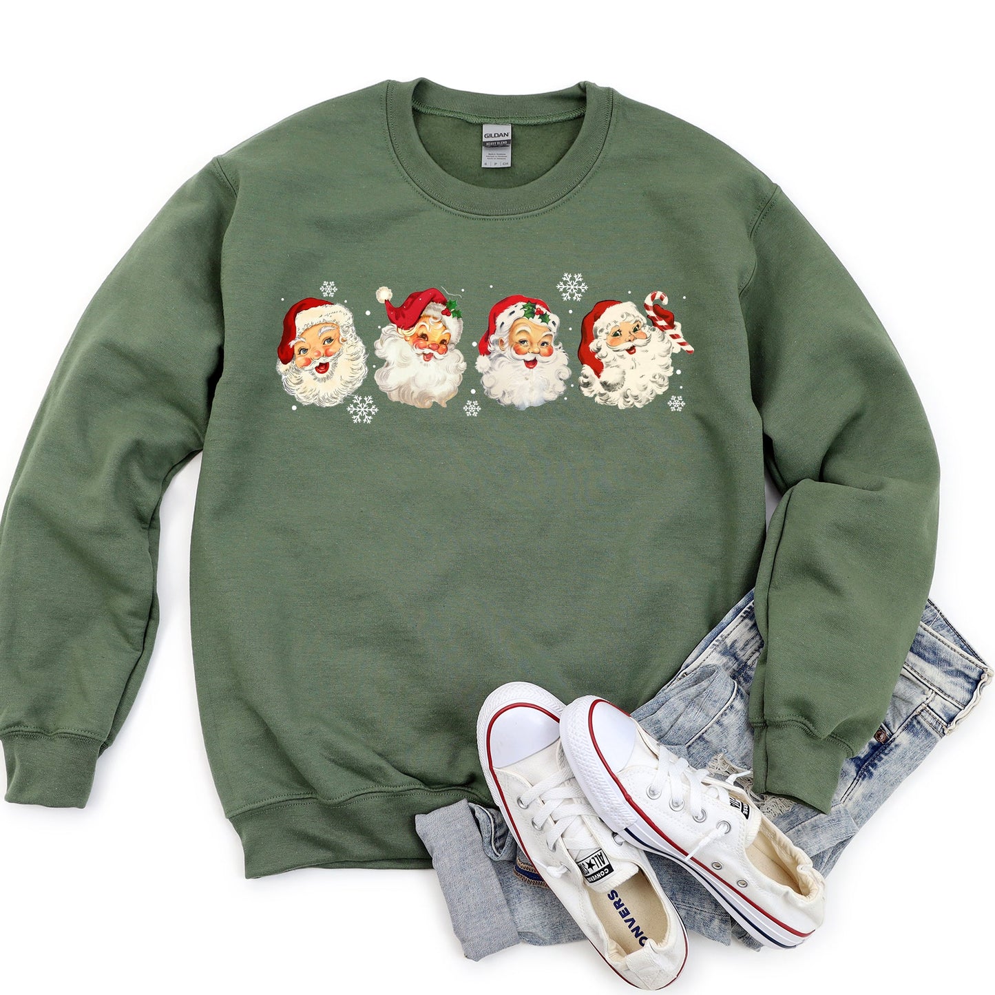 Retro Santas With Snowflakes, Christmas Sweatshirt