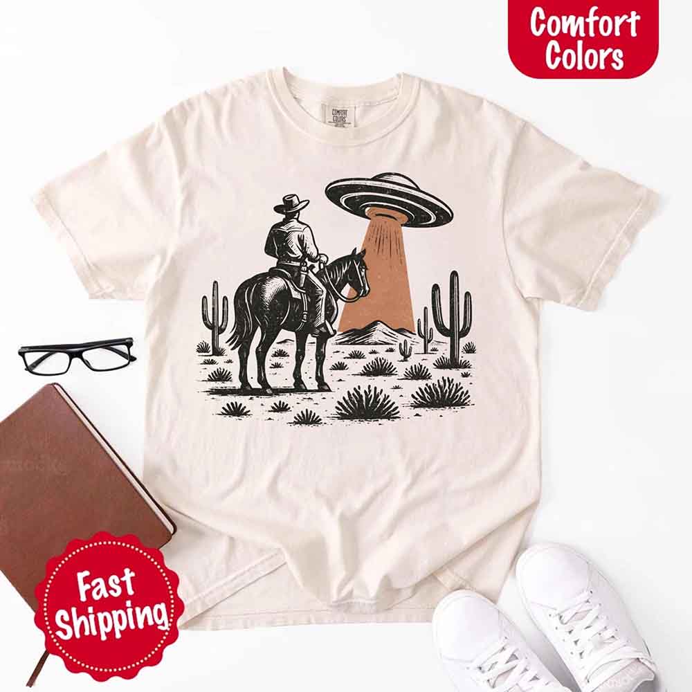 Retro UFO Cowboy Tee – Unisex Comfort Colors Shirt