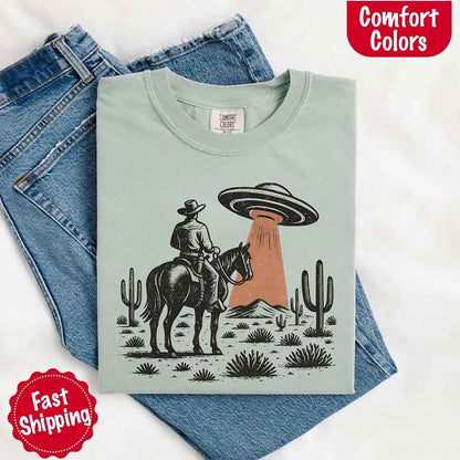 Retro UFO Cowboy Tee – Unisex Comfort Colors Shirt