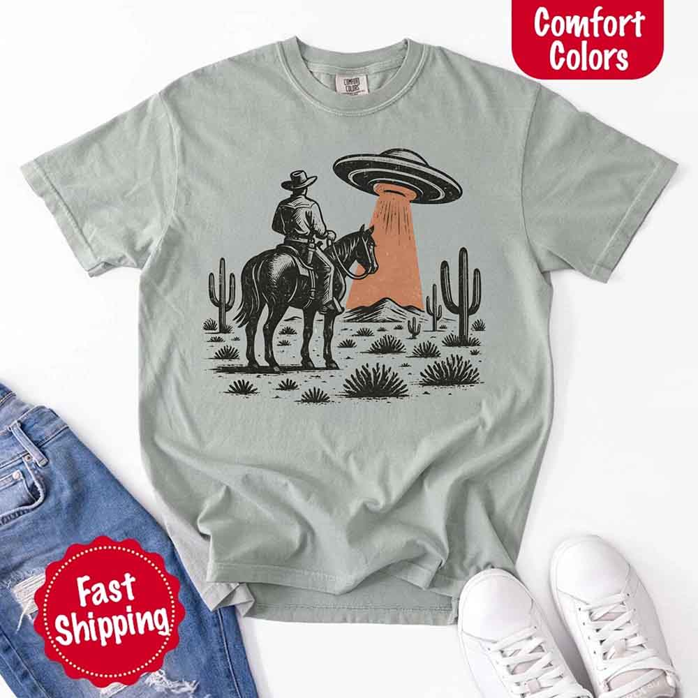 Retro UFO Cowboy Tee – Unisex Comfort Colors Shirt