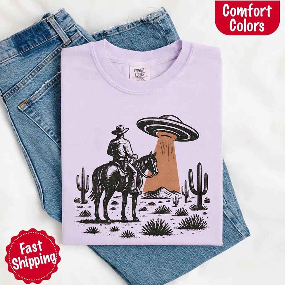 Retro UFO Cowboy Tee – Unisex Comfort Colors Shirt
