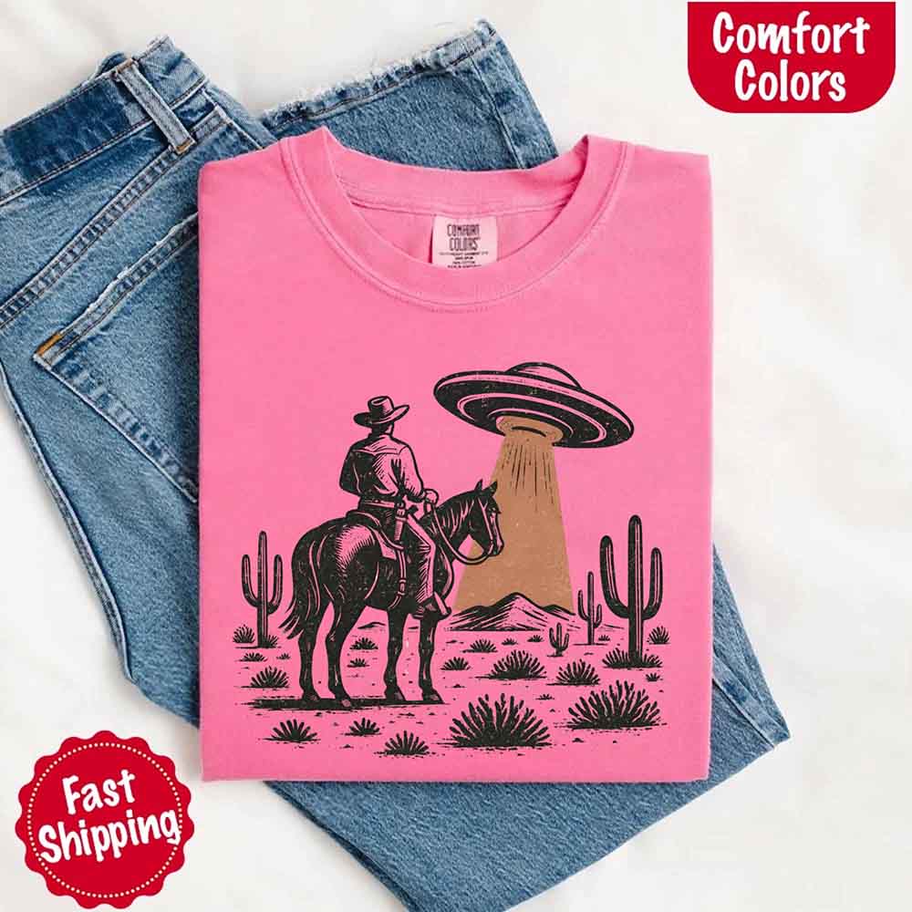 Retro UFO Cowboy Tee – Unisex Comfort Colors Shirt
