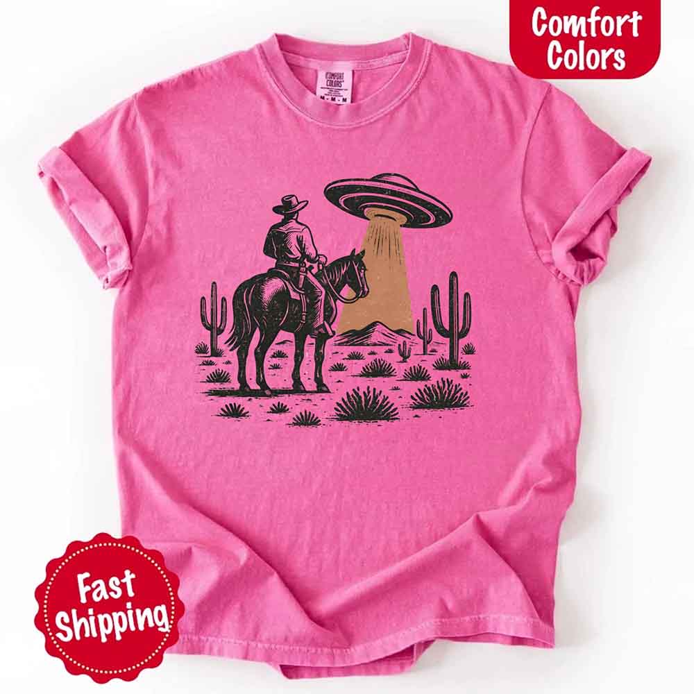 Retro UFO Cowboy Tee – Unisex Comfort Colors Shirt