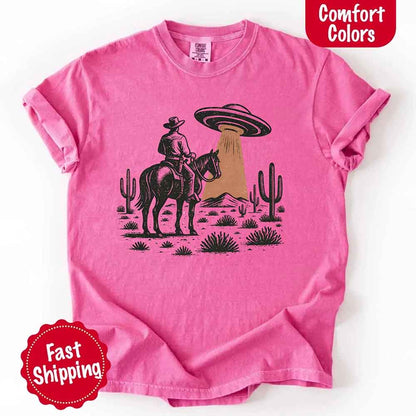 Retro UFO Cowboy Tee – Unisex Comfort Colors Shirt
