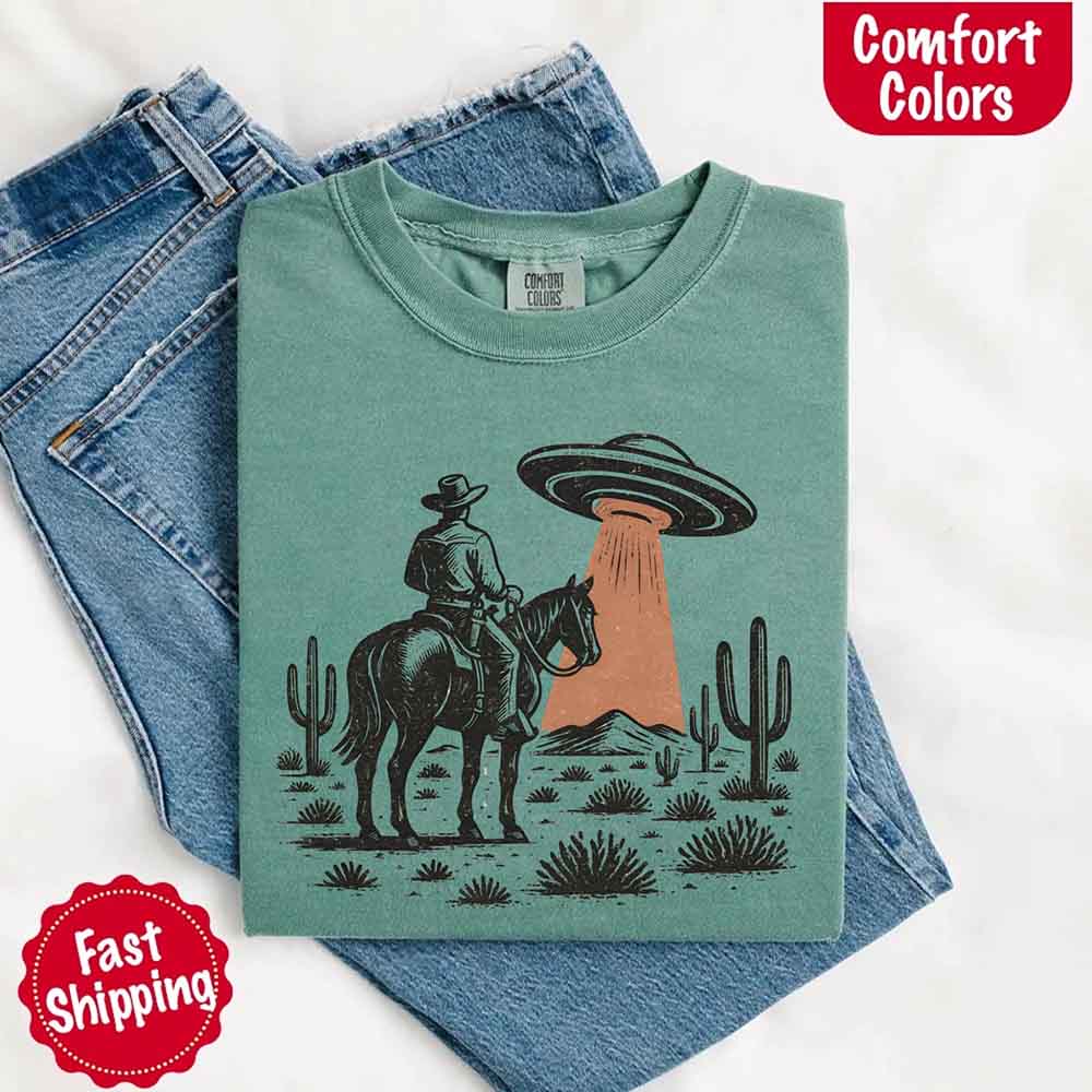 Retro UFO Cowboy Tee – Unisex Comfort Colors Shirt