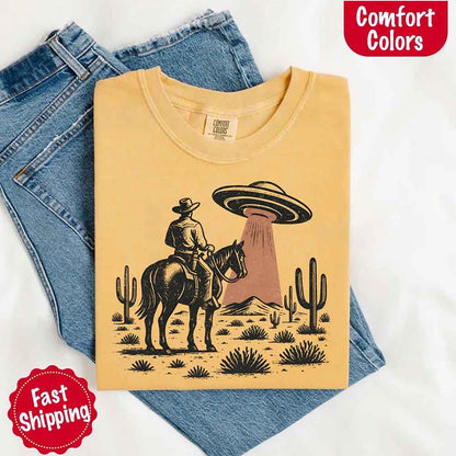 Retro UFO Cowboy Tee – Unisex Comfort Colors Shirt