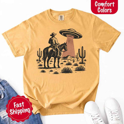 Retro UFO Cowboy Tee – Unisex Comfort Colors Shirt