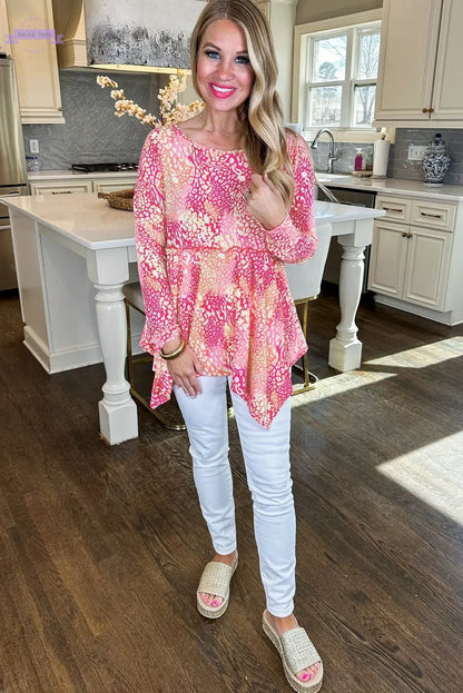 Rose Classic Leopard Print Handkerchief Hem Tunic Top Aaria Tees