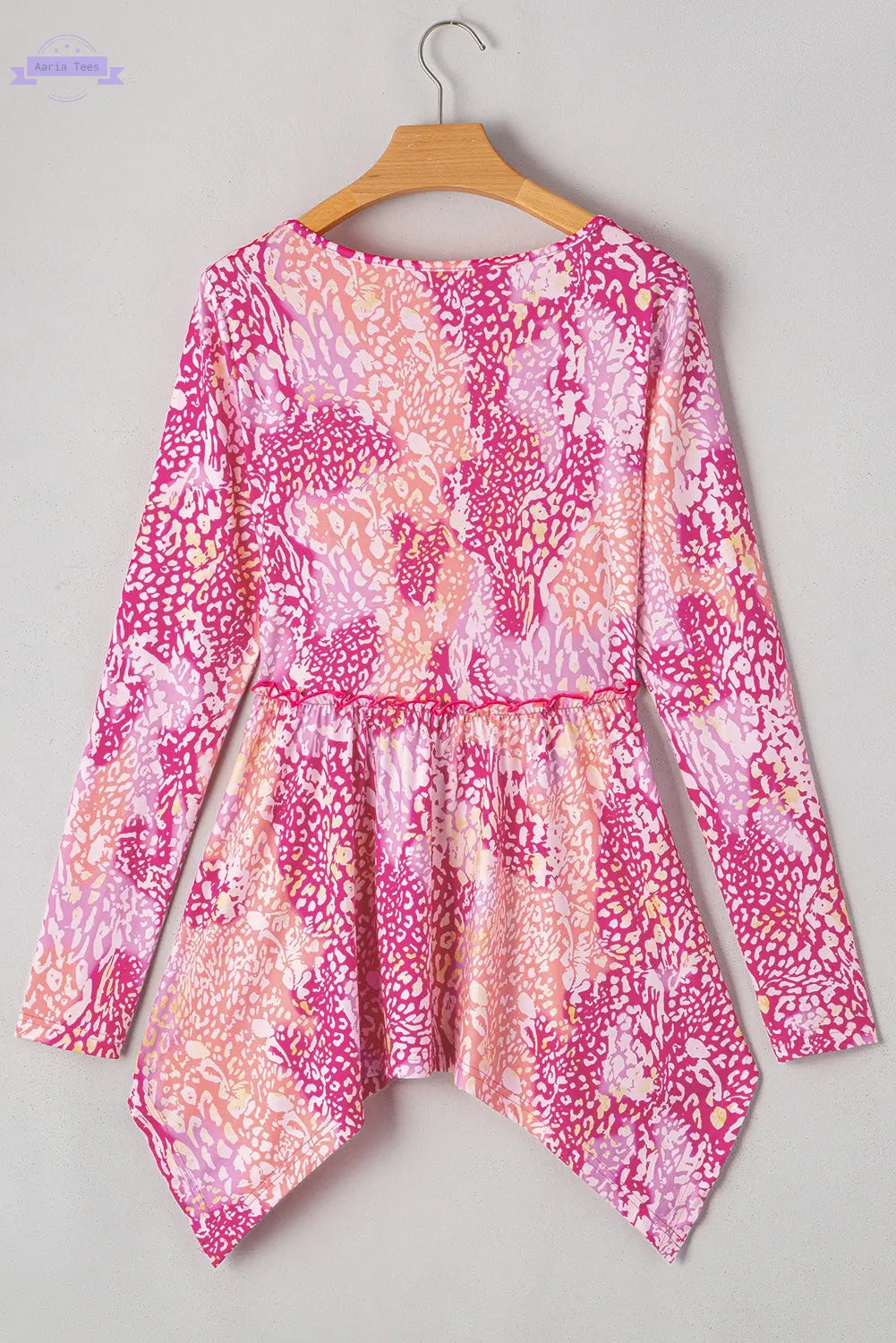 Rose Classic Leopard Print Handkerchief Hem Tunic Top Aaria Tees
