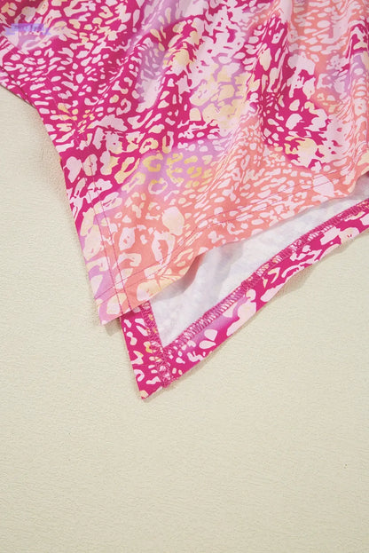 Rose Classic Leopard Print Handkerchief Hem Tunic Top Aaria Tees