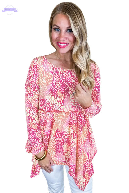 Rose Classic Leopard Print Handkerchief Hem Tunic Top Aaria Tees