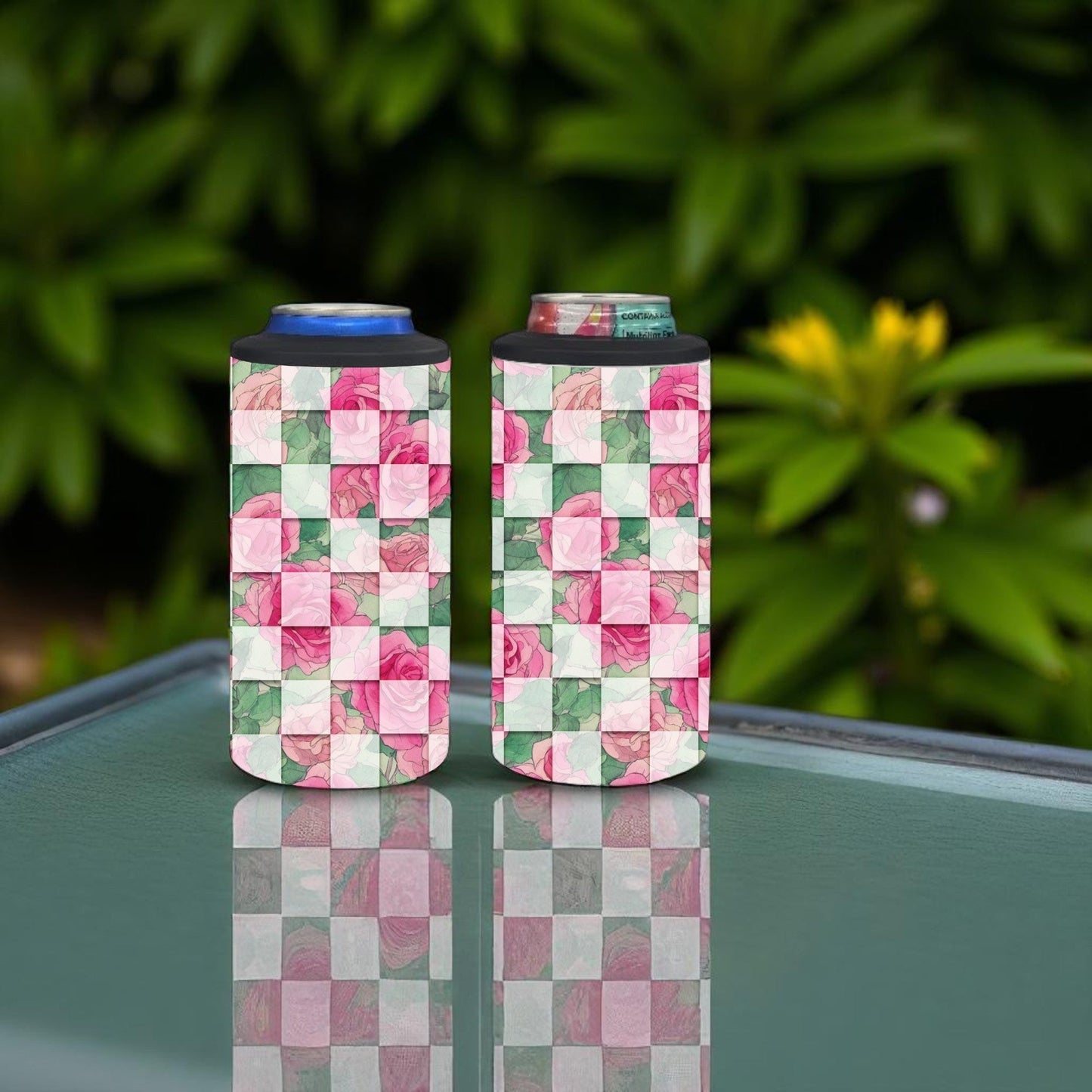 Checkered Rose 4-in-1 Can Cooler Cup